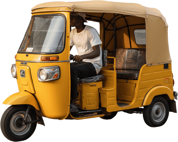 Goyin Captain riding a Keke tricycle